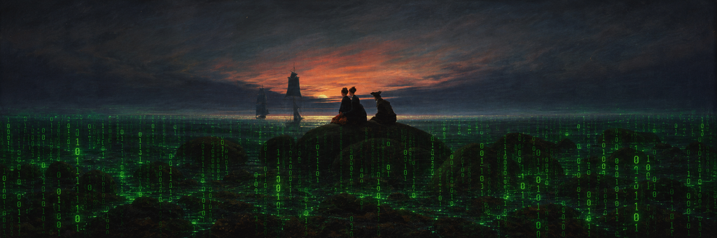 Wo finde ich Anbieter für KI-Software für mittelständische Unternehmen? Neuinterpretation des Gemäldes "Mondaufgang am Meer" 1822, Caspar David Friedrich